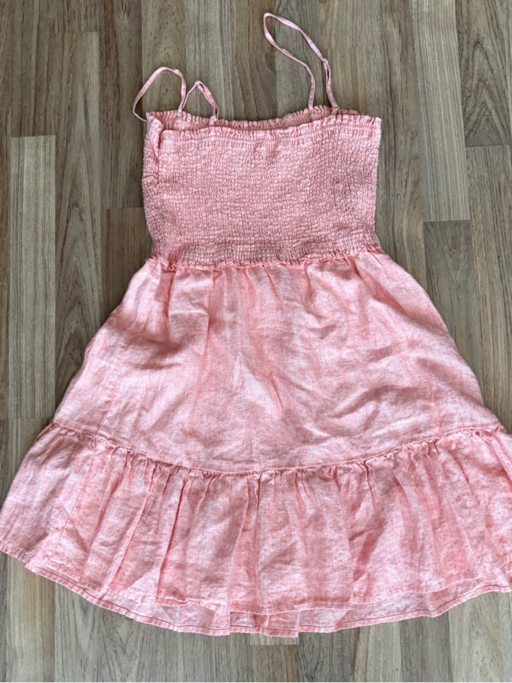 Aritzia Wilfred Coral Pink Smocked Sundress with Ruffle Hem - Picture 2 of 3